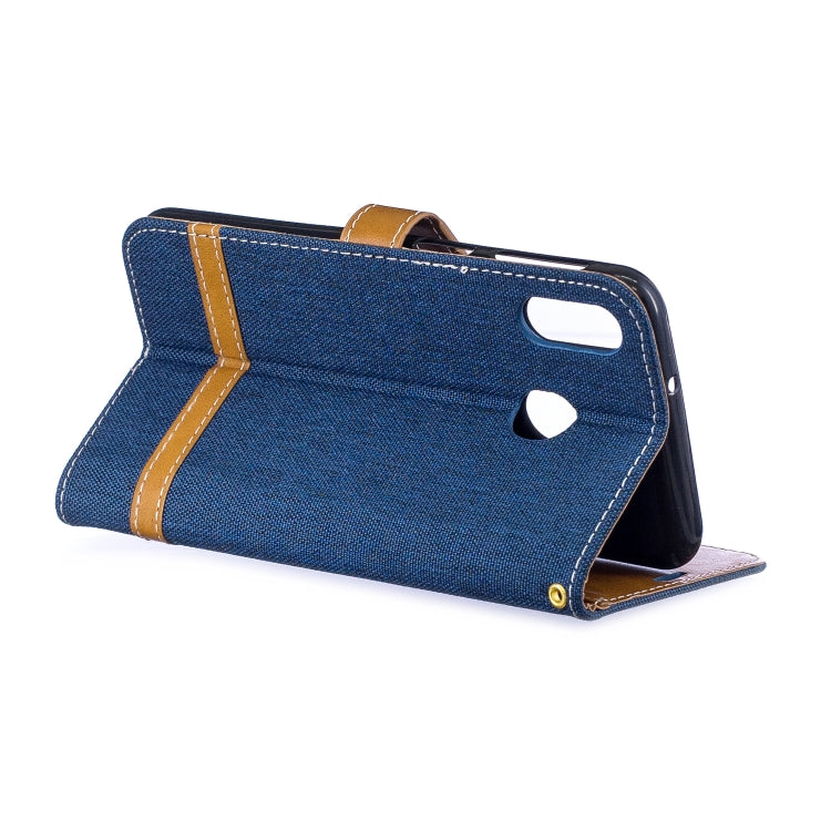 Color Matching Denim Texture Leather Case for Galaxy  M20, with Holder & Card Slots & Wallet & Lanyard