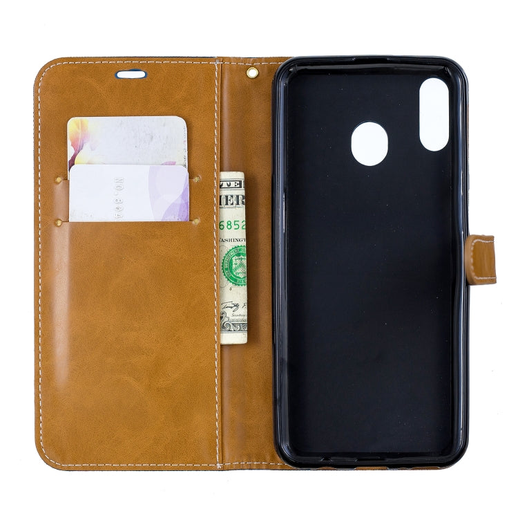 Color Matching Denim Texture Leather Case for Galaxy  M20, with Holder & Card Slots & Wallet & Lanyard