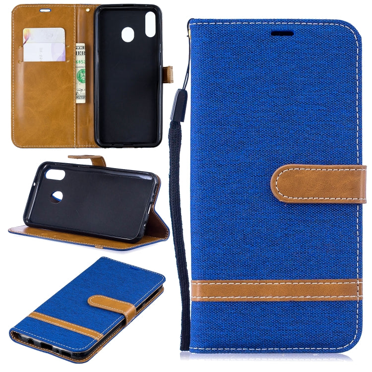 Color Matching Denim Texture Leather Case for Galaxy  M20, with Holder & Card Slots & Wallet & Lanyard