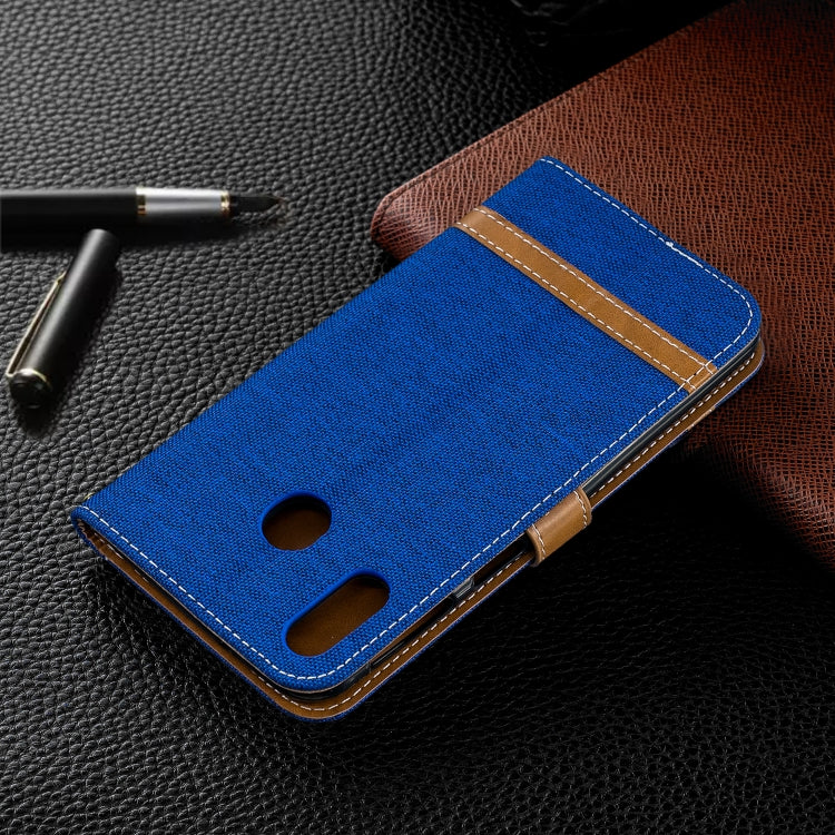 Color Matching Denim Texture Leather Case for Galaxy  M20, with Holder & Card Slots & Wallet & Lanyard