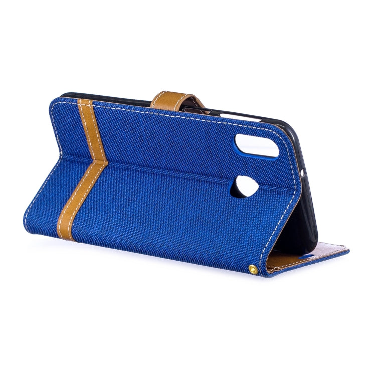 Color Matching Denim Texture Leather Case for Galaxy  M20, with Holder & Card Slots & Wallet & Lanyard