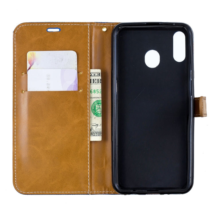 Color Matching Denim Texture Leather Case for Galaxy  M20, with Holder & Card Slots & Wallet & Lanyard