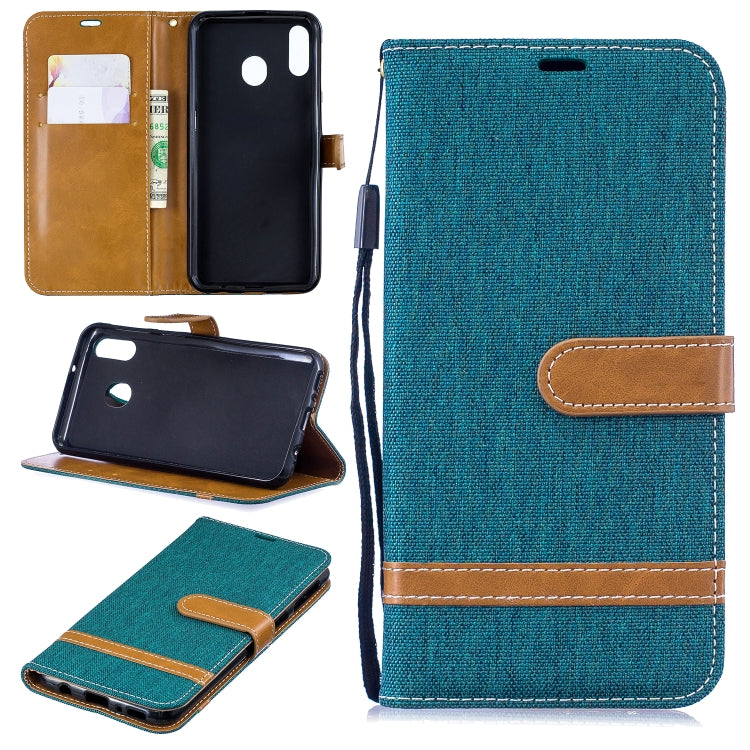 Color Matching Denim Texture Leather Case for Galaxy  M20, with Holder & Card Slots & Wallet & Lanyard