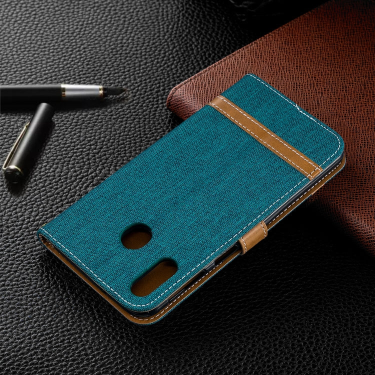 Color Matching Denim Texture Leather Case for Galaxy  M20, with Holder & Card Slots & Wallet & Lanyard