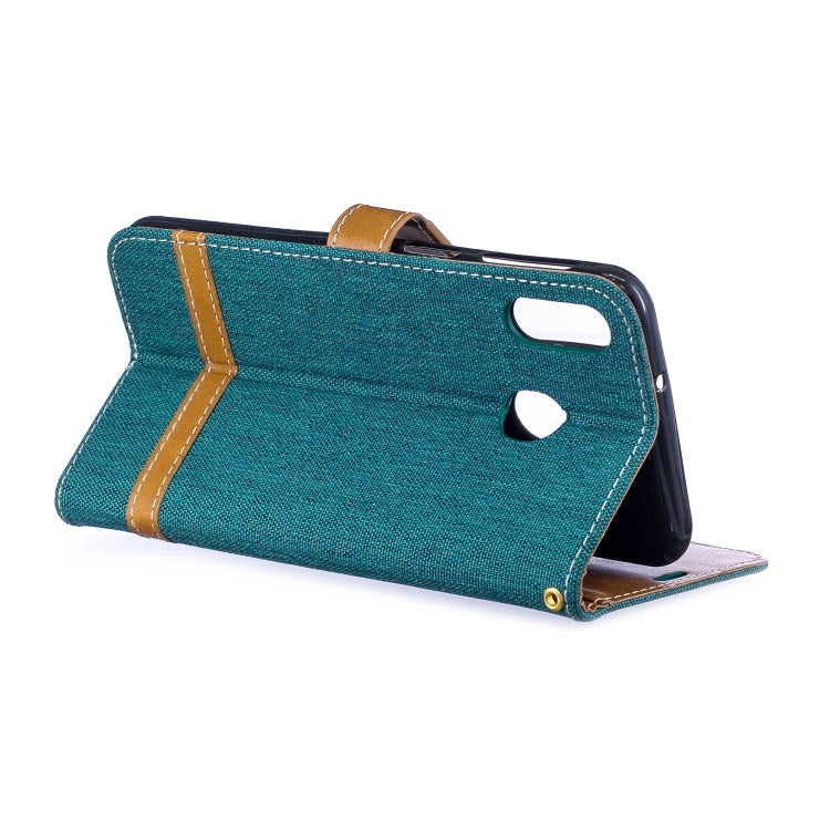 Color Matching Denim Texture Leather Case for Galaxy  M20, with Holder & Card Slots & Wallet & Lanyard