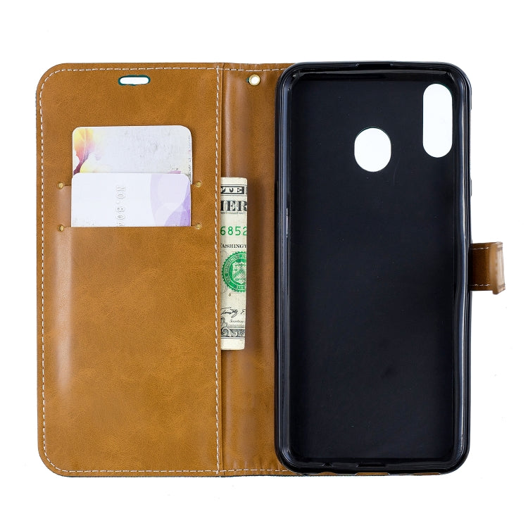 Color Matching Denim Texture Leather Case for Galaxy  M20, with Holder & Card Slots & Wallet & Lanyard