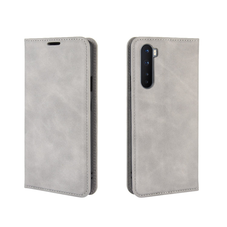 For OnePlus Nord Retro-skin Business Magnetic Suction Leather Case with Holder & Card Slots & Wallet