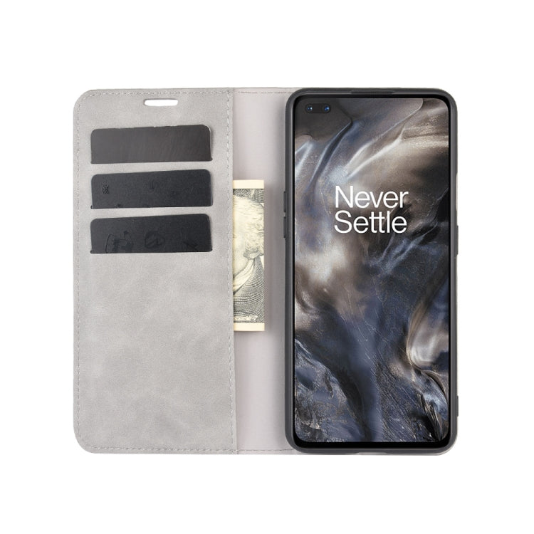 For OnePlus Nord Retro-skin Business Magnetic Suction Leather Case with Holder & Card Slots & Wallet