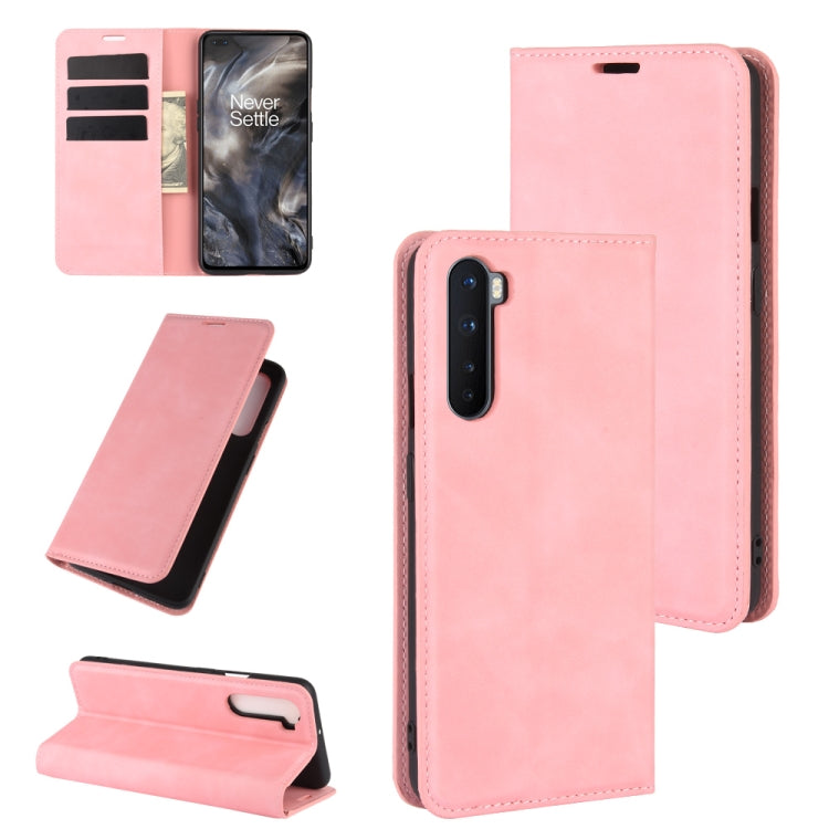 For OnePlus Nord Retro-skin Business Magnetic Suction Leather Case with Holder & Card Slots & Wallet