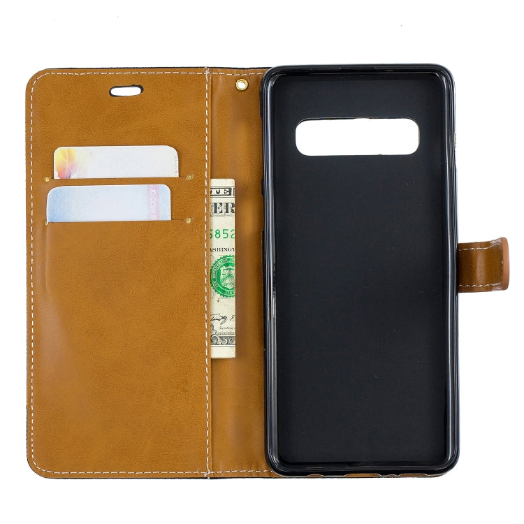 Color Matching Denim Texture Leather Case for Galaxy  S10, with Holder & Card Slots & Wallet & Lanyard