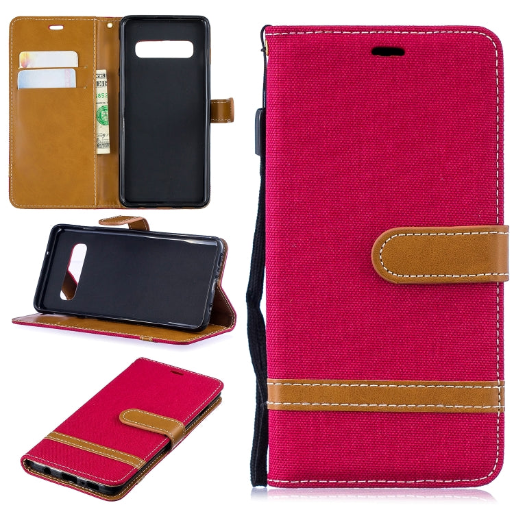 Color Matching Denim Texture Leather Case for Galaxy  S10, with Holder & Card Slots & Wallet & Lanyard