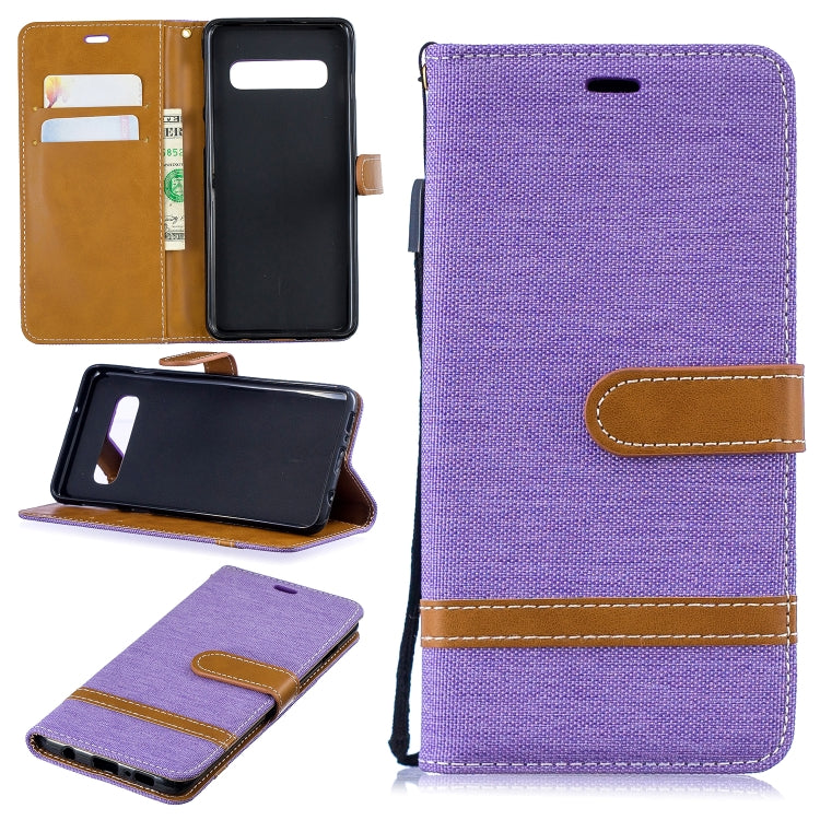 Color Matching Denim Texture Leather Case for Galaxy  S10, with Holder & Card Slots & Wallet & Lanyard