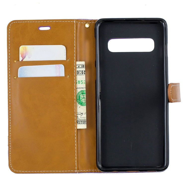 Color Matching Denim Texture Leather Case for Galaxy  S10, with Holder & Card Slots & Wallet & Lanyard
