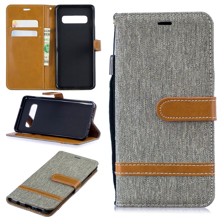 Color Matching Denim Texture Leather Case for Galaxy  S10, with Holder & Card Slots & Wallet & Lanyard