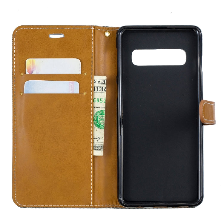 Color Matching Denim Texture Leather Case for Galaxy  S10, with Holder & Card Slots & Wallet & Lanyard