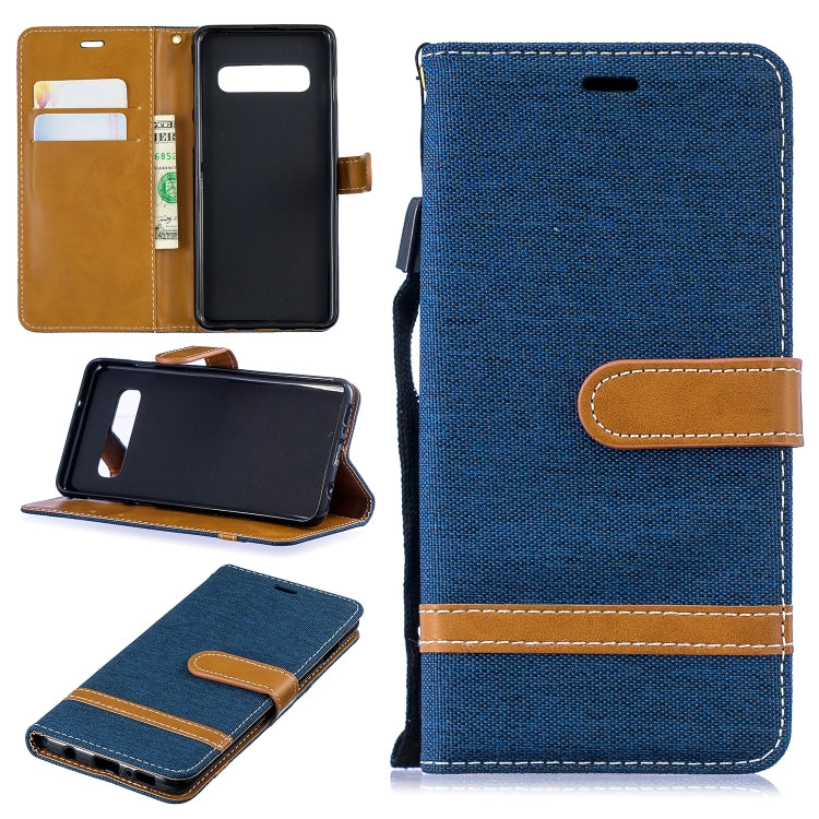Color Matching Denim Texture Leather Case for Galaxy  S10, with Holder & Card Slots & Wallet & Lanyard
