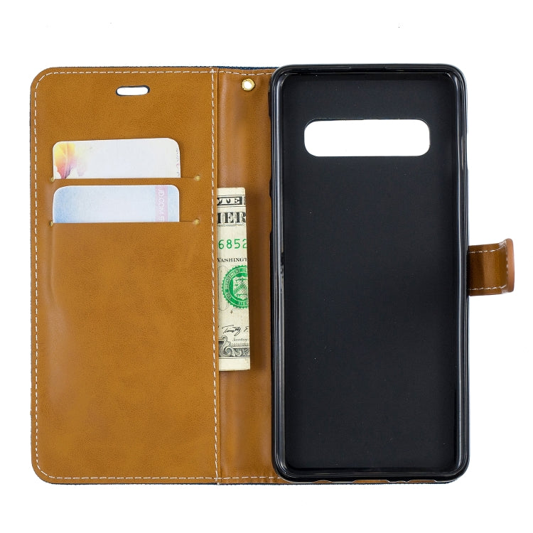 Color Matching Denim Texture Leather Case for Galaxy  S10, with Holder & Card Slots & Wallet & Lanyard