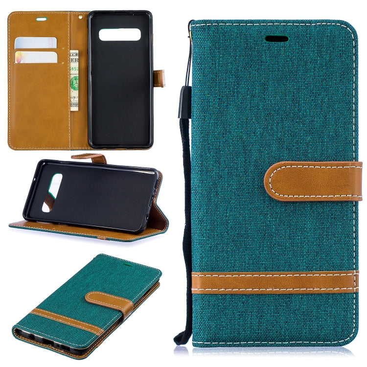 Color Matching Denim Texture Leather Case for Galaxy  S10, with Holder & Card Slots & Wallet & Lanyard