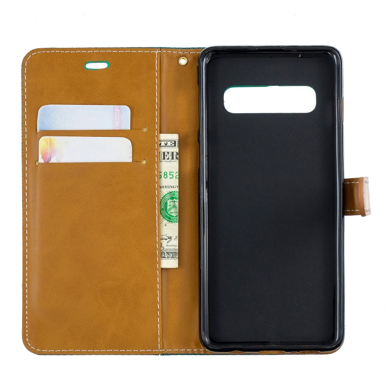 Color Matching Denim Texture Leather Case for Galaxy  S10, with Holder & Card Slots & Wallet & Lanyard