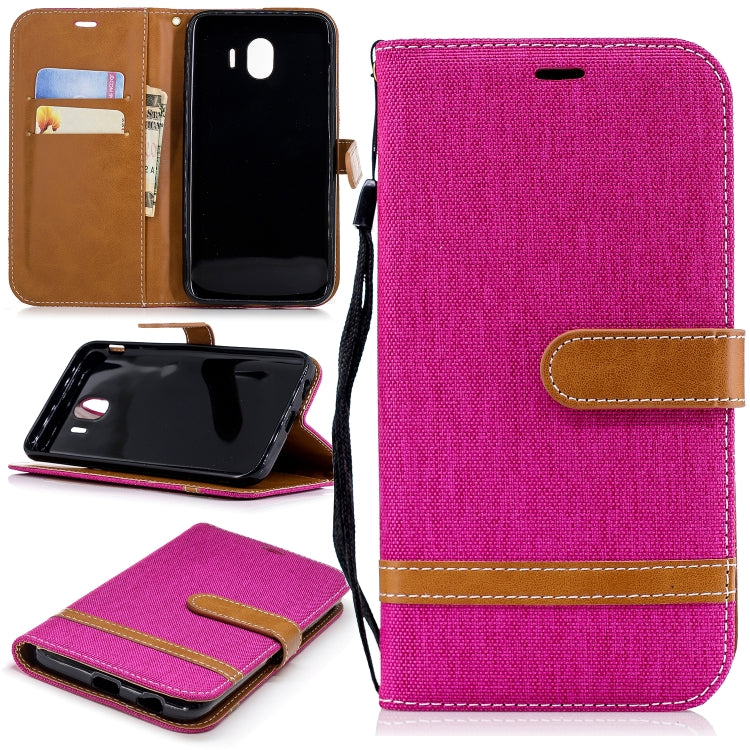 Color Matching Denim Texture Leather Case for Galaxy J4 (2018), with Holder & Card Slots & Wallet & Lanyard