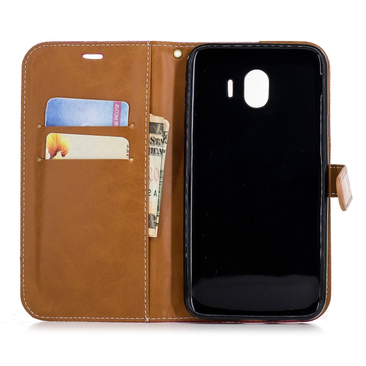 Color Matching Denim Texture Leather Case for Galaxy J4 (2018), with Holder & Card Slots & Wallet & Lanyard