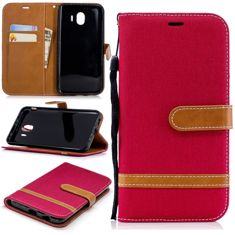 Color Matching Denim Texture Leather Case for Galaxy J4 (2018), with Holder & Card Slots & Wallet & Lanyard