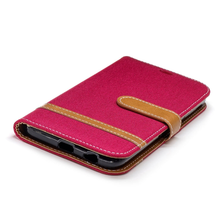 Color Matching Denim Texture Leather Case for Galaxy J4 (2018), with Holder & Card Slots & Wallet & Lanyard