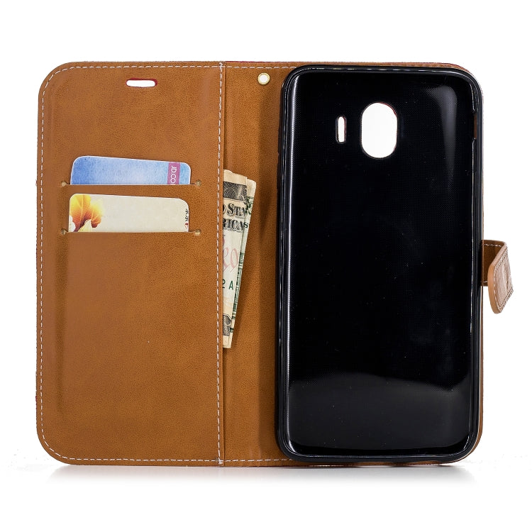 Color Matching Denim Texture Leather Case for Galaxy J4 (2018), with Holder & Card Slots & Wallet & Lanyard