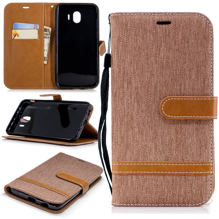 Color Matching Denim Texture Leather Case for Galaxy J4 (2018), with Holder & Card Slots & Wallet & Lanyard