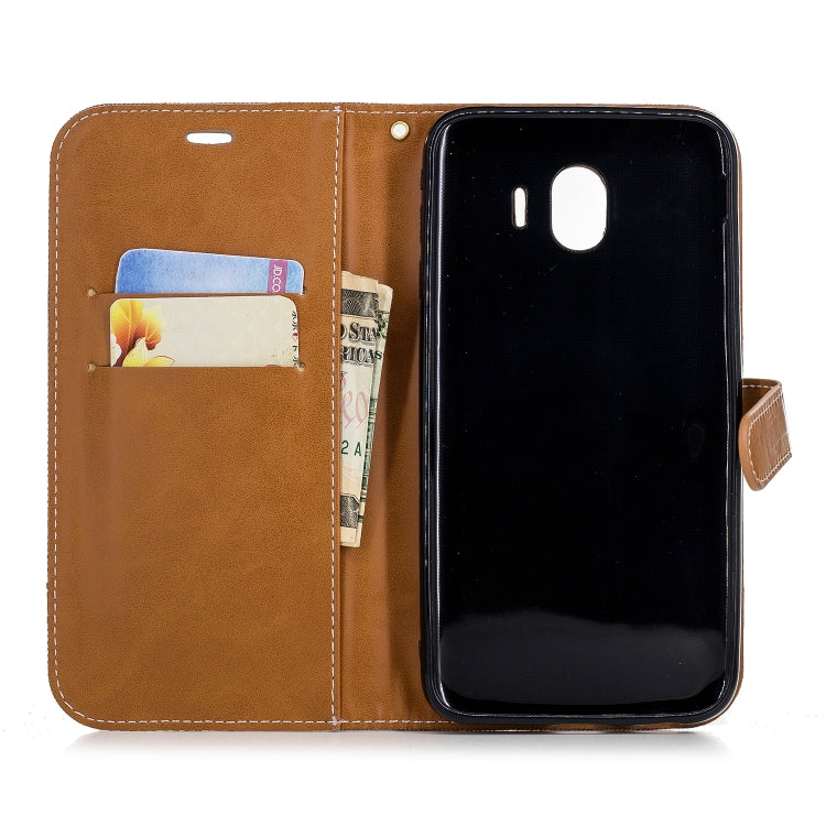 Color Matching Denim Texture Leather Case for Galaxy J4 (2018), with Holder & Card Slots & Wallet & Lanyard