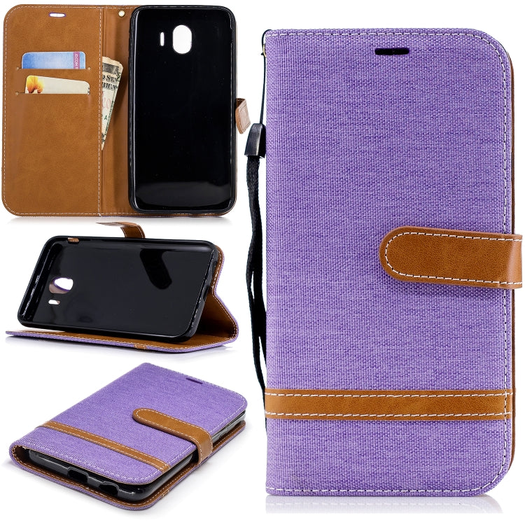 Color Matching Denim Texture Leather Case for Galaxy J4 (2018), with Holder & Card Slots & Wallet & Lanyard