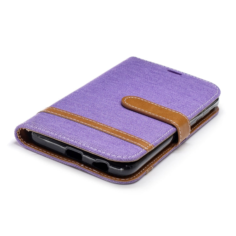 Color Matching Denim Texture Leather Case for Galaxy J4 (2018), with Holder & Card Slots & Wallet & Lanyard