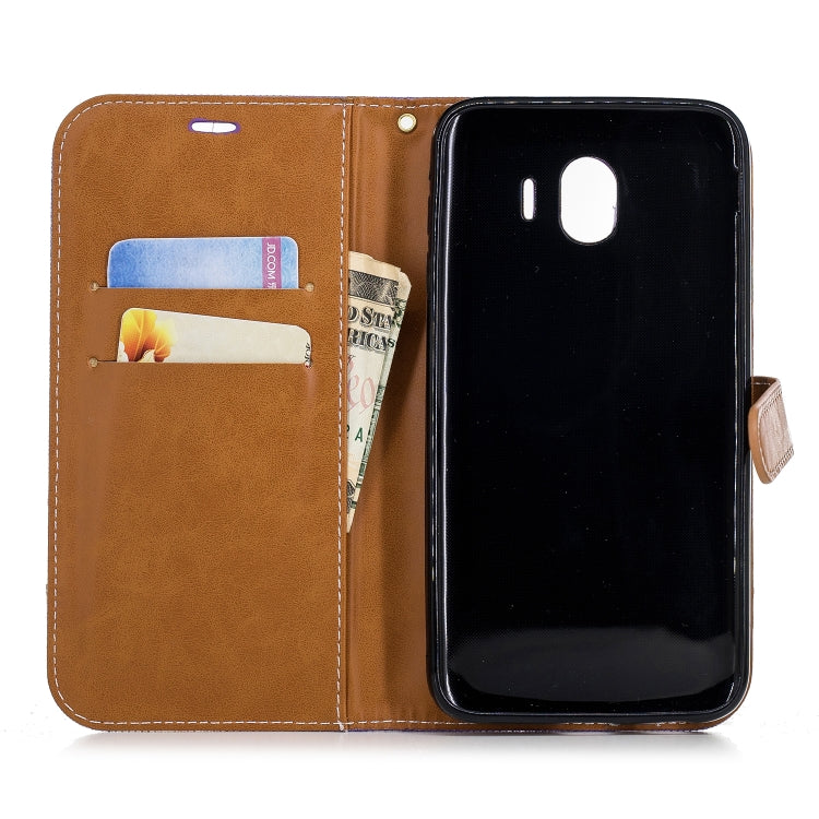 Color Matching Denim Texture Leather Case for Galaxy J4 (2018), with Holder & Card Slots & Wallet & Lanyard