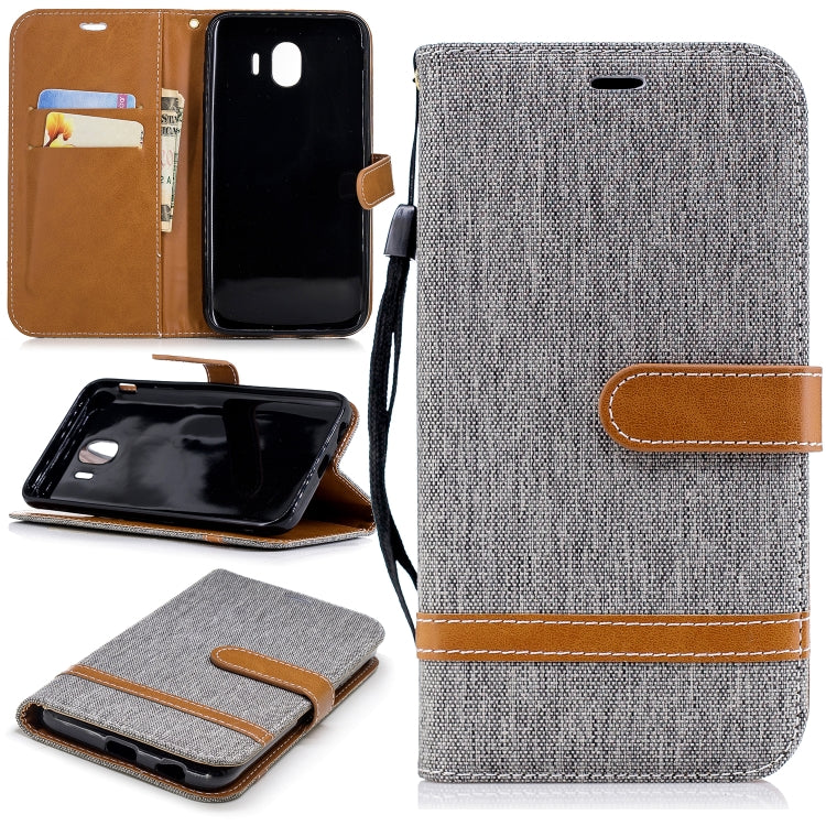 Color Matching Denim Texture Leather Case for Galaxy J4 (2018), with Holder & Card Slots & Wallet & Lanyard