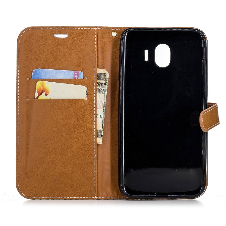 Color Matching Denim Texture Leather Case for Galaxy J4 (2018), with Holder & Card Slots & Wallet & Lanyard