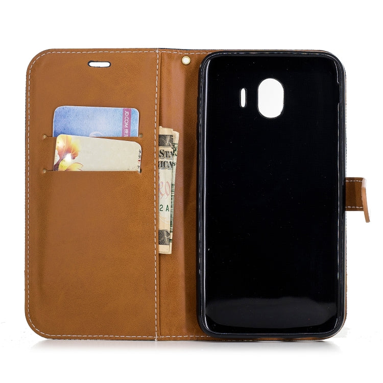 Color Matching Denim Texture Leather Case for Galaxy J4 (2018), with Holder & Card Slots & Wallet & Lanyard