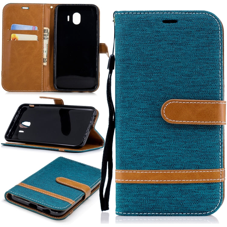 Color Matching Denim Texture Leather Case for Galaxy J4 (2018), with Holder & Card Slots & Wallet & Lanyard