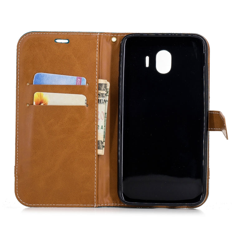 Color Matching Denim Texture Leather Case for Galaxy J4 (2018), with Holder & Card Slots & Wallet & Lanyard