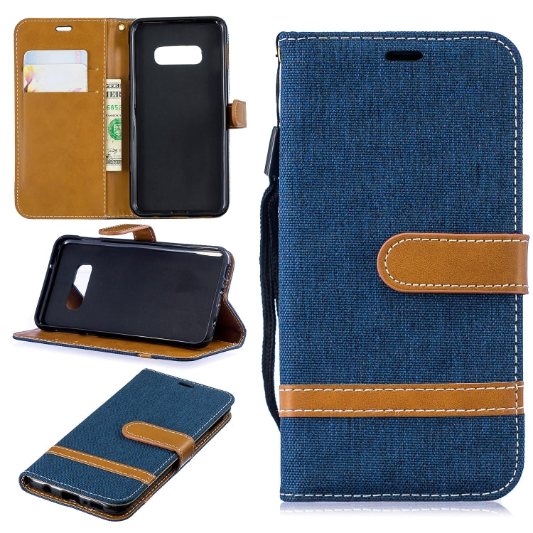 Color Matching Denim Texture Leather Case for Galaxy  S10e , with Holder & Card Slots & Wallet & Lanyard
