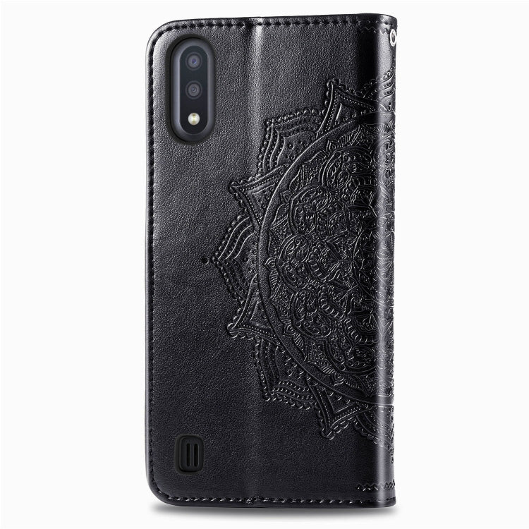For Samsung Galaxy M01 Halfway Mandala Embossing Pattern Horizontal Flip Leather Case with Holder & Card Slots & Wallet & Lanyard