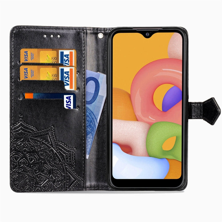 For Samsung Galaxy M01 Halfway Mandala Embossing Pattern Horizontal Flip Leather Case with Holder & Card Slots & Wallet & Lanyard