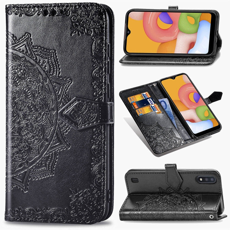 For Samsung Galaxy M01 Halfway Mandala Embossing Pattern Horizontal Flip Leather Case with Holder & Card Slots & Wallet & Lanyard