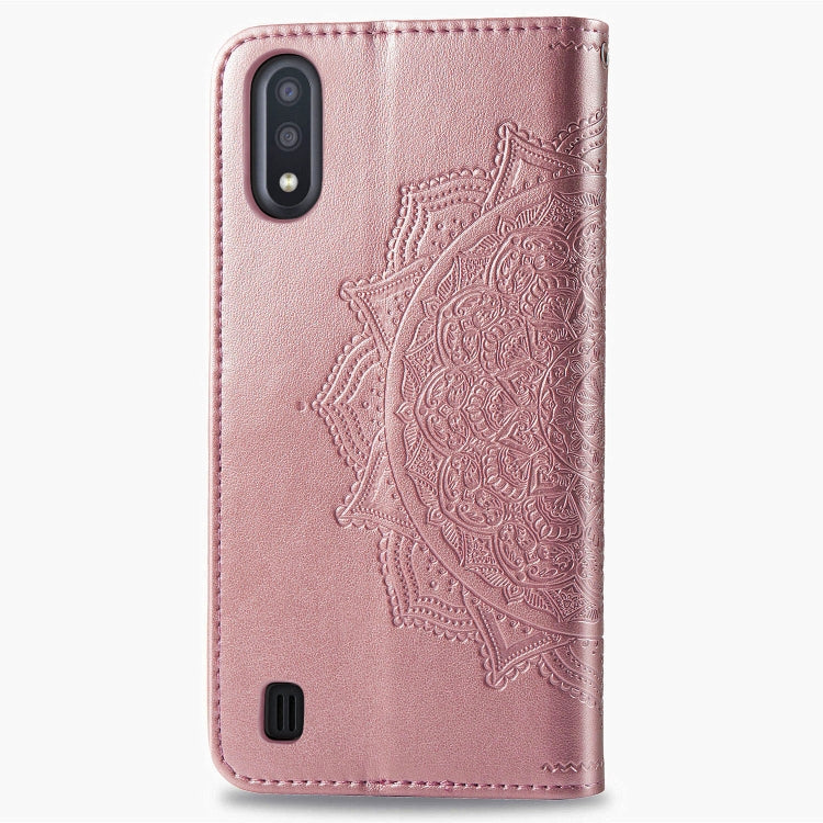 For Samsung Galaxy M01 Halfway Mandala Embossing Pattern Horizontal Flip Leather Case with Holder & Card Slots & Wallet & Lanyard
