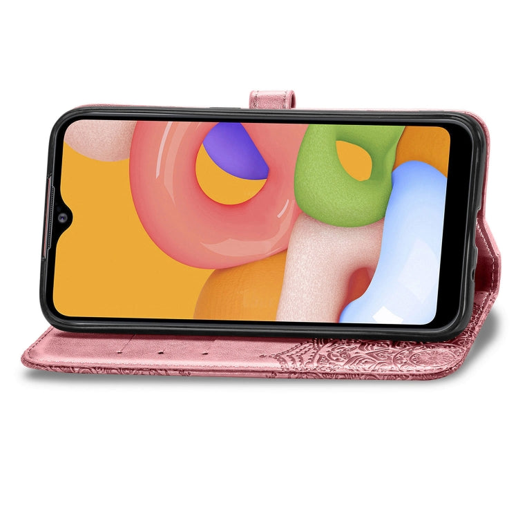 For Samsung Galaxy M01 Halfway Mandala Embossing Pattern Horizontal Flip Leather Case with Holder & Card Slots & Wallet & Lanyard