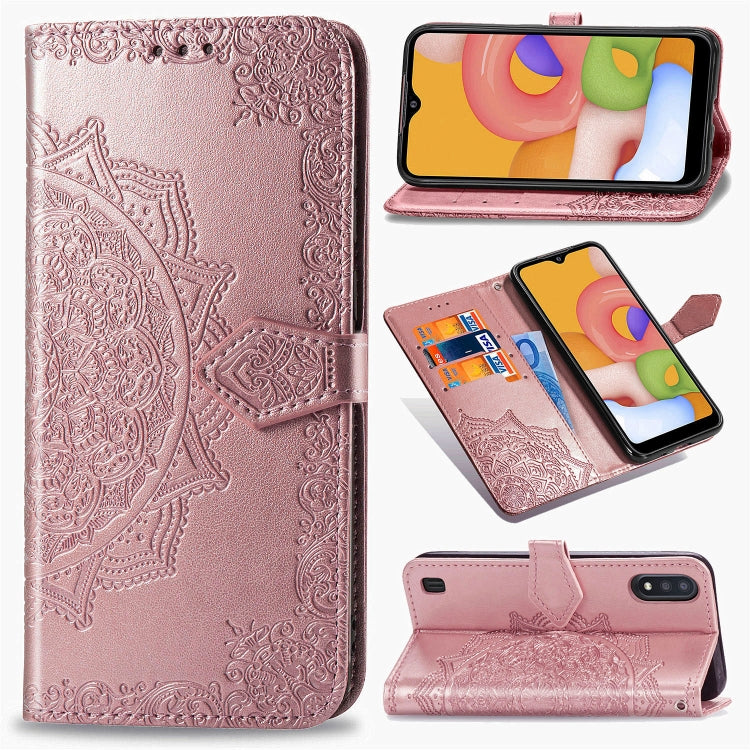 For Samsung Galaxy M01 Halfway Mandala Embossing Pattern Horizontal Flip Leather Case with Holder & Card Slots & Wallet & Lanyard