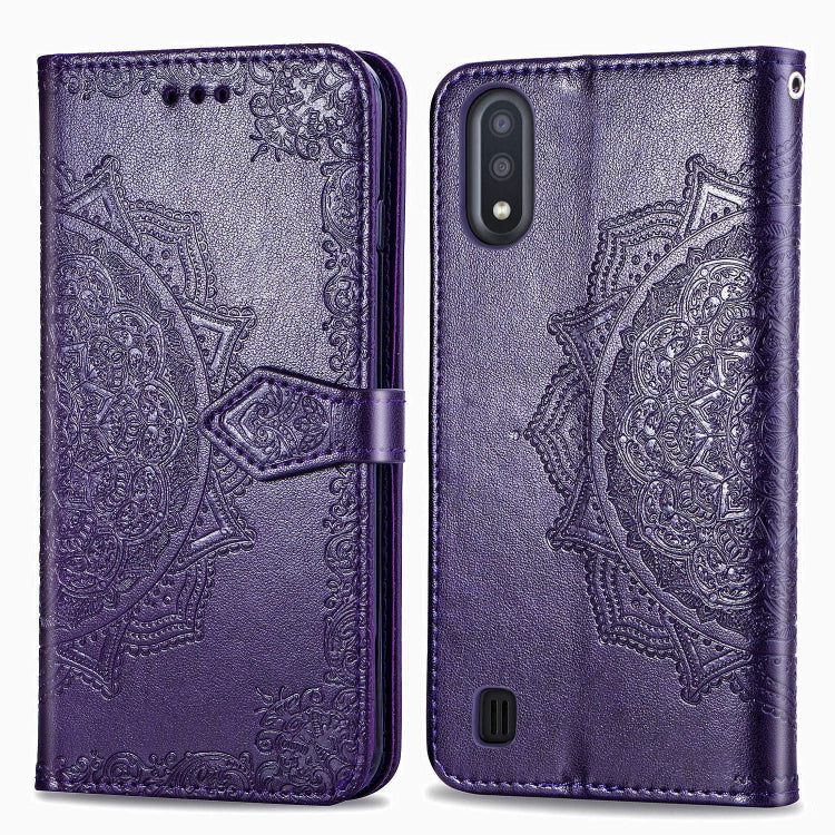 For Samsung Galaxy M01 Halfway Mandala Embossing Pattern Horizontal Flip Leather Case with Holder & Card Slots & Wallet & Lanyard