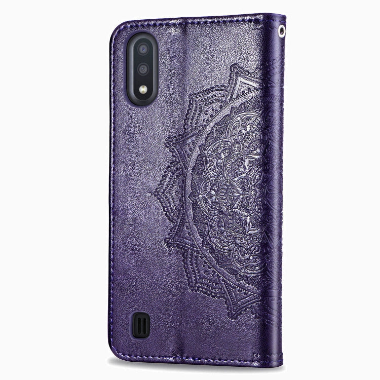 For Samsung Galaxy M01 Halfway Mandala Embossing Pattern Horizontal Flip Leather Case with Holder & Card Slots & Wallet & Lanyard