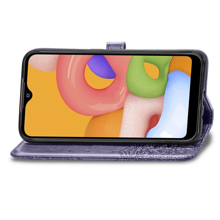 For Samsung Galaxy M01 Halfway Mandala Embossing Pattern Horizontal Flip Leather Case with Holder & Card Slots & Wallet & Lanyard