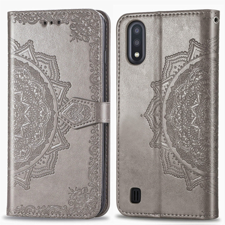 For Samsung Galaxy M01 Halfway Mandala Embossing Pattern Horizontal Flip Leather Case with Holder & Card Slots & Wallet & Lanyard