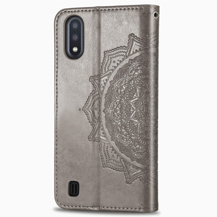 For Samsung Galaxy M01 Halfway Mandala Embossing Pattern Horizontal Flip Leather Case with Holder & Card Slots & Wallet & Lanyard